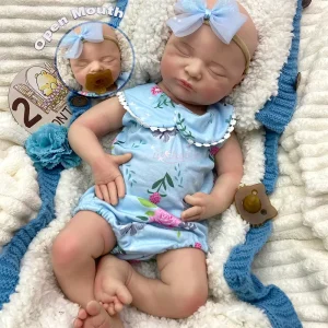 Hand-made Silicone Newborn Dolls 50cm Chubby Baby Girl Mouth Opening Weighted Soft Body Collectable Gift