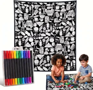 Handmade DIY Painting Kit Washable Coloring Art Blanket and 36 Color Water Pens Set for Children Personalized Kids Craft Gift