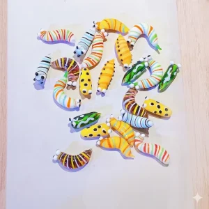 Handmade Lampwork Glass Caterpillar Figurine Colorful Miniature Insect Cute Glass Animal Moss Terrarium Fairy Garden Decor