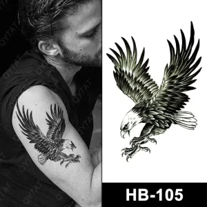 Hands Chest Shoulder Back Half Arm Temporary Water Transfer Black Eagle Tattoo Sticker for Men