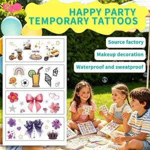 Happy Party Kids Temporary Tattoo Stickers Cute Cartoon Mixed Pattern Waterproof Body Tattoos for Children Birthday Party Favors