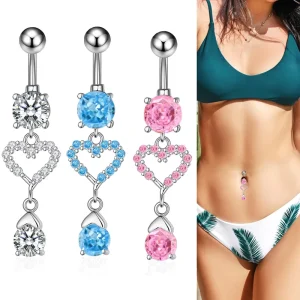Heart-Shape Water Drop Fashion Zircon Body Piercing Jewelry Pink Belly Dance Nail with Bare Belly Button for Wedding