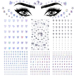 Heart Shaped Crystal Face Gem Stickers Rhinestone Removable Gold Stamped Die Cut Body Makeup Jewel Tattoos Decoration