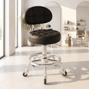 Heavy Duty Esthetician Chair with Footrest Tufted Black PU Leather Hydraulic Swivel Stool for Tattoo Makeup Dental Spa Clinic Lab