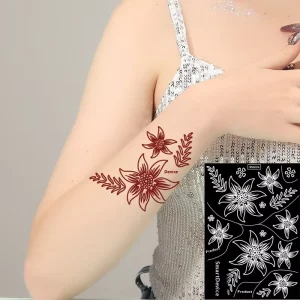Hena Flower Series Mesh Tattoo Template Sticker Temporary Hollow Design for Use with Tattoo Cream