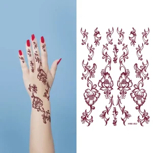 Henna Art Tatoo Sticker Maroon Both Hands Mehndi Rose Design Waterproof Temporary Tattoo