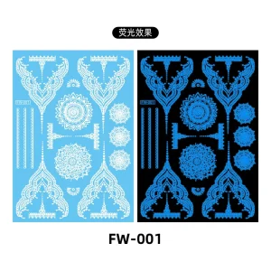 Henna Blue Fluorescent Waterproof Paper Tattoo Stickers Customizable Neon Logo Temporary Tattoos