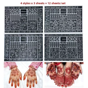 Henna Hollow Out Arm Leg Foot Tattoo Stencils Paper Material Temporary Decals Graffiti Designs Indian Henna Style