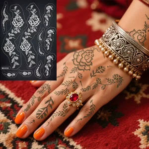 Henna Silk Screen Printed Tattoo Stencils Hollow out Pattern Stickers Hand Body Temporary Painting Waterproof Tattoo Template