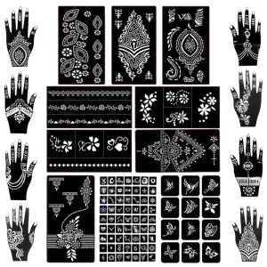 Henna Tattoo Stencil Kit Reusable Mehndi Templates for Indian Weddings Bridal Mehndi Summer Parties Body Art Temporary Tattoo