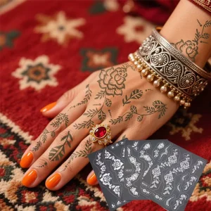 Henna Tattoo Stencils Indian Hollow out Pattern Stickers Hand Body Temporary Painting Waterproof Tattoo Template
