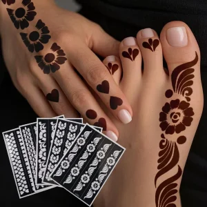 Henna Tattoo Stencils Vintage Flower Heart Designs Universal Reusable Templates for Hands Feet Body Art