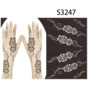 Henna Tattoo Stencils with 220 Rhinestone Gems & Tweezers DIY Body Art Paint Kit for Face and Body