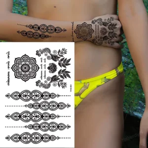 Henna Tattoos Black Henna Temporary Tattoo Stickers Design Body Decals for Women Birthday DIY Body Face Party Supplies Favors