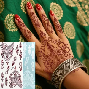 Henna Temporary Tattoo Sticker Women Girls Vintage Floral Lace Flower Red White Body Art Stickers Waterproof Fake Mehndi Tattoo