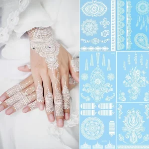 Henna Temporary Tattoos White Henna Lace Fake Tattoo Stickers for Women Girls Body Arms Legs Hands Wedding