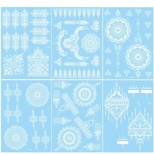Henna Temporary Tattoos White Waterproof Tattoo Stickers for Women Wedding Party Festivals