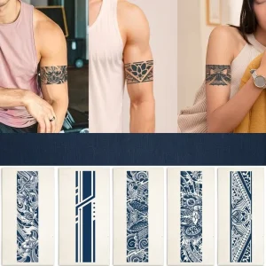 Herbal Juice Inspired Armband Tattoo Stickers Skull Snake Design Lifelike Floral Accents 15 Day Lasting Water Transfer