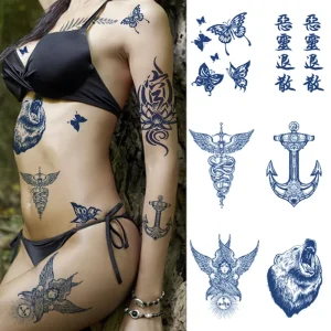 Herbal Juice Matte Blue Temporary Water Transfer Non toxic Eco Friendly Body Makeup Tattoo Sticker 15 Day Durability Moonlight