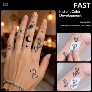 Herbal Juice Temporary Tattoo Stickers Suitable for Behind Ear Fingers & Wrist Waterproof Realistic Butterfly & Flower Body