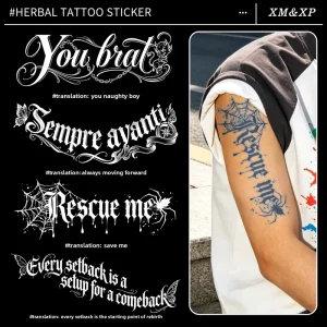Herbal Paper Mens Back Tattoo Sticker Affordable Luxury English Cursive Lettering Floral Chest Stickers Semi Permanent Fruit