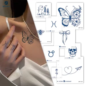 Herbal Plant Long Lasting Temporary Body Realistic Fresh Blue Juice Tattoo Sticker Waterproof Semi-permanent Tattoo