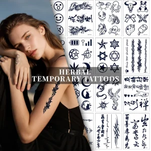 Herbal Semi-Permanent Tattoo Sticker Water Transfer Body Art | Waterproof & Long-Lasting 2 Weeks Safe & Easy DIY Tattoos