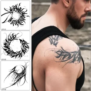Herbal Tattoo Sticker Dark Gothic Flower Body English Semi permanent Waterproof Lasting Black Water Transfer Paper Stencil