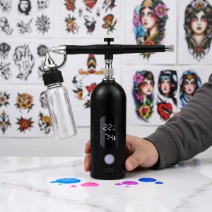 High-PSI Copper Piston Gravity Maintenance-Free Airbrush for Tattoo Body Painting Kit Long-Life Battery LED Display