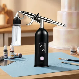 High PSI Maintenance Free Airbrush for Cake Decorating & Food Art Kit with 0.3 0.8mm Interchangeable Nozzles