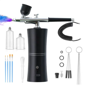 High Paint Airbrush Kit Cordless Rechargeable Air Compressor Gun Spray for Nail Art Salon Makeup Barber Cake Decoration