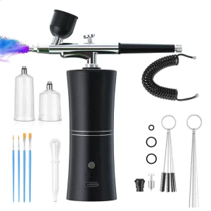 High Paint Cordless Rechargeable Air Compressor Gun ABS Salon Makeup Nail Art Cake Decoration Airbrush Kit for Barbers Artists
