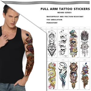 High Quality Black Full Arm Flower Temporary Paper Tattoo Stickers Waterproof for Face & Body