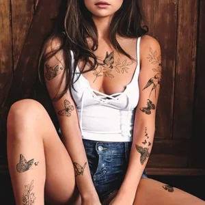 High Quality Black White Fashion Butterfly Custom Animal Temporary Tattoo Stickers Water Transfer