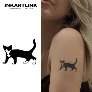 High Quality Custom Black Cat Tuxedo Tie Art Waterproof Natural Fruit Juice Long Lasting Semi Permanent Tattoo Sticker