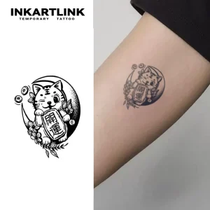 High Quality Custom Lucky Fortune Cat Design Waterproof Natural Fruit Juice 15Day Semi Permanent Tattoo Sticker