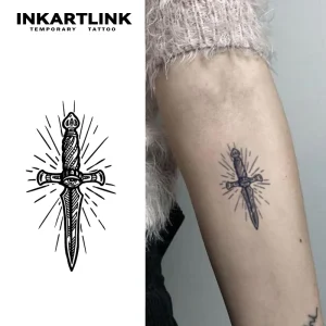 High Quality Custom Vintage Dagger All Seeing Eye Waterproof Natural Fruit Juice Semi Permanent Tattoo Sticker Bulk