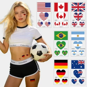 High Quality Customized Waterproof Easy Apply Disposable Country Flag Temporary Tattoo Body Art Fake Face Tattoo Stickers