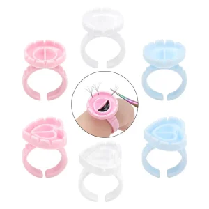 High Quality Disposable Plastic Heart Shape Glue Rings for Eyelash Extension Tools 100pcs/bag Made in China & GUA