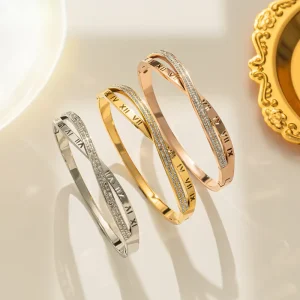 High Quality Fashion Body Jewelry Cubic Zirconia Bangles Roman Numeral Full Diamond Cross Bracelet No Fading for Women