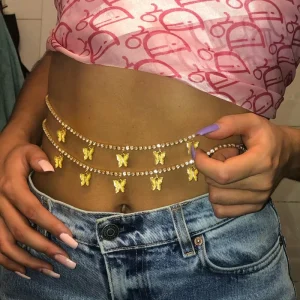 High Quality Gold Plated butterfly Body Chain Crystal Belly Chain Waist Body Jewelry
