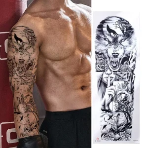 High Quality Lion Dragon Pattern Design Long Lasting Full Arm Tattoo Stickers for Men Water Transfer Paper PET Film