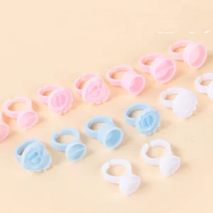 High Quality Plastic 100pcs bag Heart Shape Glue Ring Cup Disposable Lash Glue Rings Eyelash Extension Tool