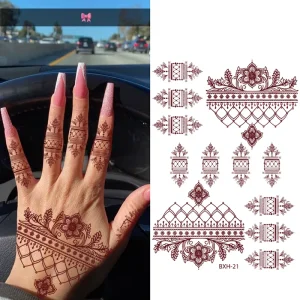 High Quality Red Henna Temporary Tattoos Full Hand Lace Patterns Waterproof Lasts 1 Week for Sexy Face Body