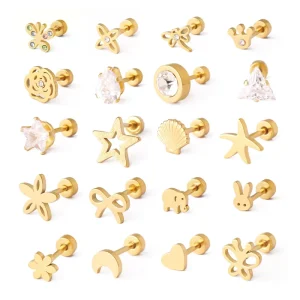 High Quality Stainless Steel Cubic Zirconia Shell Star Flat Back Earring Minimalist Gold Plated Stud Earring Kids Jewelry