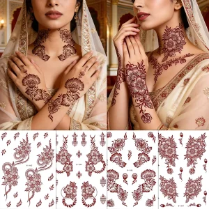 High Quality Temporary Waterproof Indian Mandala Mehndi Style Henna Tattoo Stickers White Brown