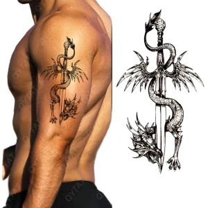 High Quality Tribal Designs Body Arm Tattoo Sticker Water Transfer Temporary Dragon Tattoo for Men and Women