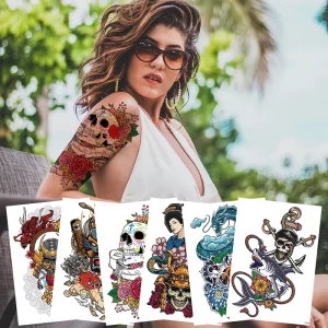 High Quality Waterproof Full Arm Temporary Fake Tattoo Stickers Flower Design Long Lasting Water Transfer Men Women Custom Logo