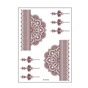 High Quality Waterproof Full Hand Red Stick-On Henna Tattoos for Ladies Temporary Tattoo Stickers