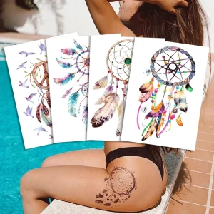 High Quality Waterproof Non Toxic New Designs Beautiful Body Art Owl Tattoo Temporary Dream Catcher Tattoos for Women
